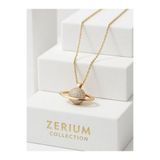 ZERİUM Satürn Motifli Kadın Çelik Kolye Zirkonlu Gezegen Tasarım 45 Cm