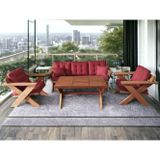Zerka Concept Berlin Masif Ahşap Bahçe Balkon Koltuk Takım Kestane Ağac 1 Adet Üçlü 2 Adet Tekli Ve Masa Bordo K.T