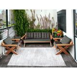 Zerka Concept Berlin Masif Ahşap Bahçe Balkon Koltuk Takımı Kestane Ağacı - 1 Adet Üçlü 2 Adet Tekli Antrasit Gri K.t.