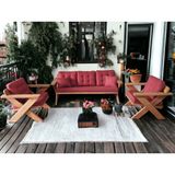 Zerka Concept Berlin Masif Ahşap Bahçe Balkon Koltuk Takımı Kestane Ağacı - 1 Adet Üçlü 2 Adet Tekli Bordo K.t.