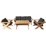Zerka Concept Berlin Masif Ahşap Bahçe Balkon Koltuk Takımı Kestane Ağacı - 1 Adet Üçlü 2 Adet Tekli ve Masa Antrasit Gri A.t.