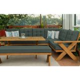 Zerka Concept Berlin Masif Ahşap Bahçe Balkon Köşe Koltuk Benchli Masa Takımı Kestane Ağacı Haki