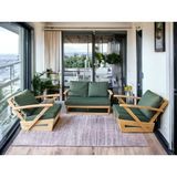 Zerka Concept Monza Bahçe Balkon Masif Kestane Ahşap Kollu Koltuk Takımı - 1 Adet Ikili 2 Adet Tekli Haki Yeşil