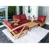 Zerka Concept Monza Bahçe Balkon Masif Kestane Ahşap Kollu Koltuk Takımı - 1 Adet Ikili 2 Adet Tekli ve Orta Sehpa Bordo
