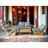 Zerka Concept Monza Bahçe Balkon Masif Kestane Ahşap Kollu Koltuk Takımı -1 Adet Ikili 2 Adet Tekli ve Orta Sehpa Gri
