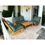 Zerka Concept Nepal Bahçe Balkon Masif Kestane Ahşap Koltuk 1 Adet Ikili 2 Adet Tekli ve Orta Sehpa Haki Yeşil