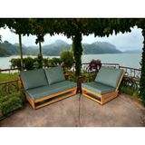 Zerka Concept Nepal Bahçe Balkon Masif Kestane Ahşap Koltuk 1 Adet Tekli 1 Adet ikili Haki Yeşil