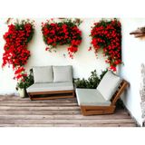 Zerka Concept Nepal Bahçe Balkon Masif Kestane Ahşap Koltuk 1 Adet Tekli 1 Adet ikili Koltuk Krem