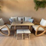 Zerka Concept Violet Masif Ahşap Bahçe Balkon Koltuk Kestane Ağacı 3+1+1 Koltuk, Masa ve Puf Takımı