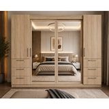 ZerkaConcept Alya Tamamı Mdf Sürgü Kapaklı Dolap Gardırop Meşe 260 Cm - Montaj Dahil