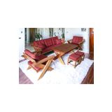 ZerkaConcept Berlin Masif Ahşap Bahçe Balkon Koltuk Kestane Ağacı 3+1+1 Koltuk, Masa Ve Puf Takımı Bordo K.t.