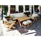 ZerkaConcept Berlin Masif Ahşap Bahçe Balkon Koltuk Kestane Ağacı 3+1+1 Koltuk, Masa Ve Puf Takımı Krem A.t. Naturel