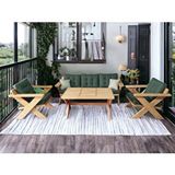 ZerkaConcept Berlin Masif Ahşap Bahçe Balkon Koltuk Takımı Kestane Ağacı - 1 Adet Üçlü 2 Adet Tekli Ve Masa Haki Yeşil A.T.