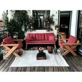 Zerkaconcept Berlin Masif Ahşap Koltuk Takımı Kestane Ağacı - 3+1+1 Bordo Kt Bordo