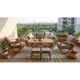 ZerkaConcept Gardenlove Masif Ahşap Bahçe Balkon Koltuk Kestane Ağacı 3+1+1 Koltuk, Masa Ve Puf Takımı Bej