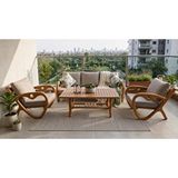 ZerkaConcept Gardenlove Masif Ahşap Bahçe Balkon Koltuk Kestane Ağacı 3+1+1 Koltuk Ve Masa Takımı Bej