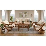 ZerkaConcept Gardenlove Masif Ahşap Bahçe Balkon Koltuk Kestane Ağacı 3+1+1 Koltuk Ve Masa Takımı Krem