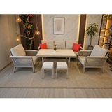 ZerkaConcept Kanyon Metal Bahçe Balkon Teras Koltuk Takımı 3+1+1+masa+2 Adet Puf Krem