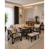 ZerkaConcept Lexus Metal Bahçe Balkon Teras Koltuk Takımı 3+1+1+ Masa +2 Adet Puf Siyah