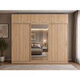 ZerkaConcept Luma Tamamı Mdf Sürgü Kapaklı Dolap Gardırop Yüklüklü Meşe 240 Cm - Montaj Dahil