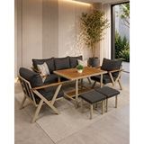 ZerkaConcept Nitra Metal Bahçe Balkon Teras Koltuk Takımı 3+1+1+ Masa +2 Adet Puf Antrasit