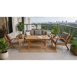 ZerkaConcept Orbis Masif Ahşap Bahçe Balkon Koltuk Kestane Ağacı 3+1+1 Koltuk Ve Masa Takımı Bej