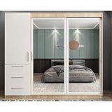 ZerkaConcept Riva Sürgü Kapaklı Dolap Gardırop Meşe Beyaz 165cm - Montaj Dahil