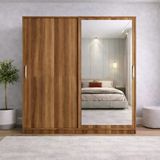 Zerkaconcept Zen Sürgü Kapaklı Dolap Gardırop Ceviz 160Cm - Montaj Dahil