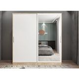 ZerkaConcept Zen Sürgü Kapaklı Dolap Gardırop Meşe Beyaz 140cm Montaj Dahil