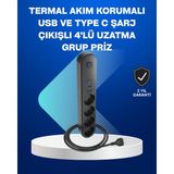 Zero Land Mllzngzr Akıllı Akım Dengelemeli 4’lü Çoklu Priz Type-C ve USB Çıkışlı