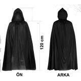 Zero Land Zeroshop Siyah Uzun Pelerin 120 cm Kapüşonlu – Cosplay ve Parti Kostümü