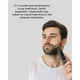 Zero Land Zngzrmll Uzun Pil Ömürlü LED Göstergeli Erkek Bakım Seti 5-In-1 Saç Sakal Tıraş Makinesi - Yeşil