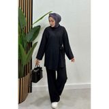 ZeroGap Kadın Çapraz Bağlamalı Keten Kimono Tesettür Pantolon Takım