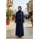 Zerogaprise Kadın Hırka Fiyonk Eteği Fırfırlı Boydan Tesettür Elbise - 40 - Lacivert