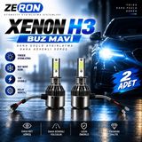 Zeron Xenon H3 Buz Mavi LED Far Ampulü 12V 2 Adet Yüksek Aydınlatma Kolay Montaj