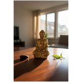 ZEROXO Meditasyon Yapan Buda Heykeli – Zen Bahçesi ve Yoga Köşesi Dekoru – Spiritüel Biblo Altın 10 x 10