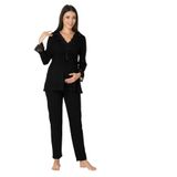 Zerre Bebe Kadın Siyah 8092 Hamile Lohusa Pijama Takım, S, 8092S-869DST0012035