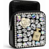 Zerva Queen Taş Detaylı Siyah Abiye Mini Çanta – Parfüm Figürlü, Işıltılı Özel Tasarım Clutch