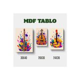 Zerya Hobi Müzik Aletleri FLÜT UD GİTAR Motifli Tasarımlı Duvar Dekoratif Mdf Ahşap Retro Poster Tablo SETİ