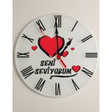 Zerya Hobi Seni Seviyorum Yazılı Kalpli Roma Rakamlı Duvar Saati