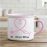 Zerya Isme Özel Doktorlar Için Enamel Pembe Kupa Bardak - Doktorlara Özel Kupa (Isim Için Mesaj Atınz) - Renkli