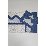 ZESA HOME El İşi Dantelli, Bordürlü Ve Desenli Nevresim Takımı-İndigo Çarşafı İki Tarafı Dantelli 220 x 240