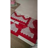 ZESA HOME El İşi Dantelli, Bordürlü Ve Desenli Nevresim Takımı-Kırmızı Kalpli Kalpli çarşafı Çift Tarafı Dantelli 220 x 240