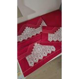 ZESA HOME El Işi Dantelli Ve Nervürlü Pikolu Çeyizlik Nevresim Takımı - Kırmızı Kırmızı Çarşafı Dantelsiz 220 x 240