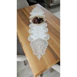 ZESA HOME Fransız Dantelli Kadife Runner Açık Krem Şal 140 x 40