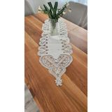 ZESA HOME Fransız Dantelli Keten Gardeya Lüks Runner KALPLİ 40 x 140