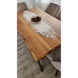 ZESA HOME Fransız Dantelli Keten Gardeya Lüx Runner Ekru Defne 140 x 40