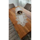 ZESA HOME Fransız Dantelli Keten Gardeya Lüx Runner Ekru Lale 140 x 40