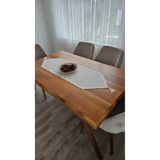 ZESA HOME Fransız Dantelli Keten Gardeya Lüx Runner Ekru Püsküllü 140 x 40
