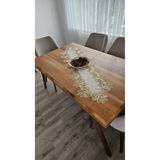 ZESA HOME Fransız Dantelli Keten Gardeya Lüx Runner Lale Cappucino Gold 140 x 40
